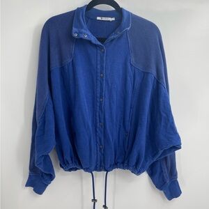 T By Alexander Wang Blue Boho Zip Up Bomber Jacket Size Small